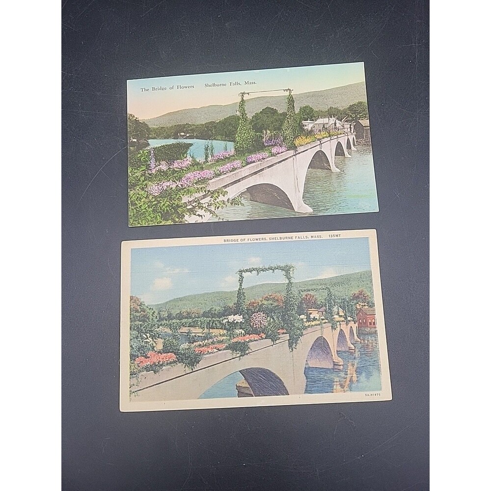 2 Mohawk Trail MA-Massachusetts, Bridge Of Flowers Shelburne, Vintage Postcards